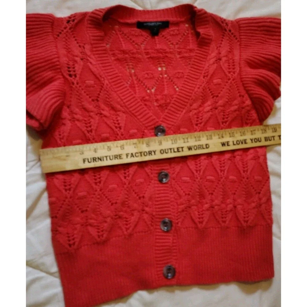 Marc New York Andrew Marc Coral Pink Flutter Sleeve Cable Knit Cardigan Sweater